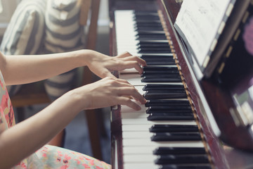 Fototapeta premium Piano musical tool, Close up of piano keyboard.