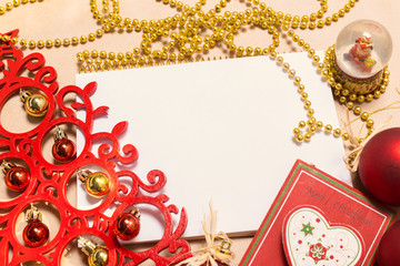 Greeting card  mock up with christmas ornaments