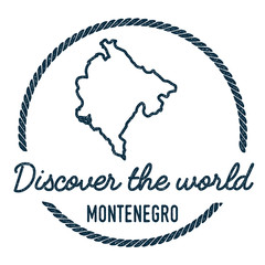 Montenegro Map Outline. Vintage Discover the World Rubber Stamp with Montenegro Map. Hipster Style Nautical Rubber Stamp, with Round Rope Border. Country Map Vector Illustration.