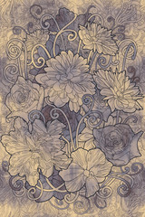 seamless pattern with flowers on brown background,floral illustration