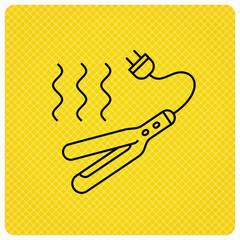 Curling iron icon. Hairstyle electric tool sign.