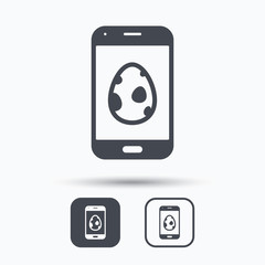 Dinosaur egg icon. Smartphone device symbol.