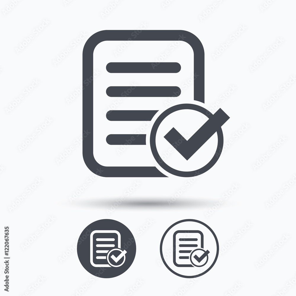 Poster file selected icon. document page with check.