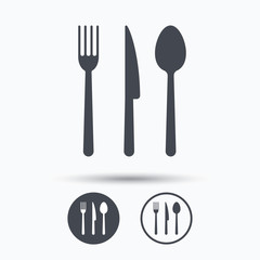 Fork, knife and spoon icons. Cutlery sign.