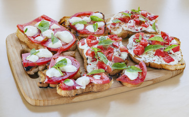 Tapas toasts cheese tomatoes