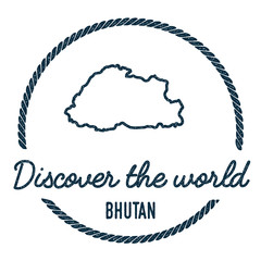 Bhutan Map Outline. Vintage Discover the World Rubber Stamp with Bhutan Map. Hipster Style Nautical Rubber Stamp, with Round Rope Border. Country Map Vector Illustration.