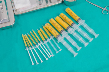 syringes of fat for fat grafing - obrazy, fototapety, plakaty