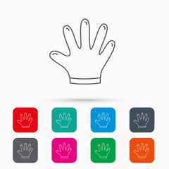 Rubber gloves icon. Latex hand protection sign.
