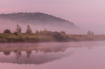 Colorful morning over Vistula river near Krakow, Poland