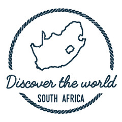 South Africa Map Outline. Vintage Discover the World Rubber Stamp with South Africa Map. Hipster Style Nautical Rubber Stamp, with Round Rope Border. Country Map Vector Illustration.