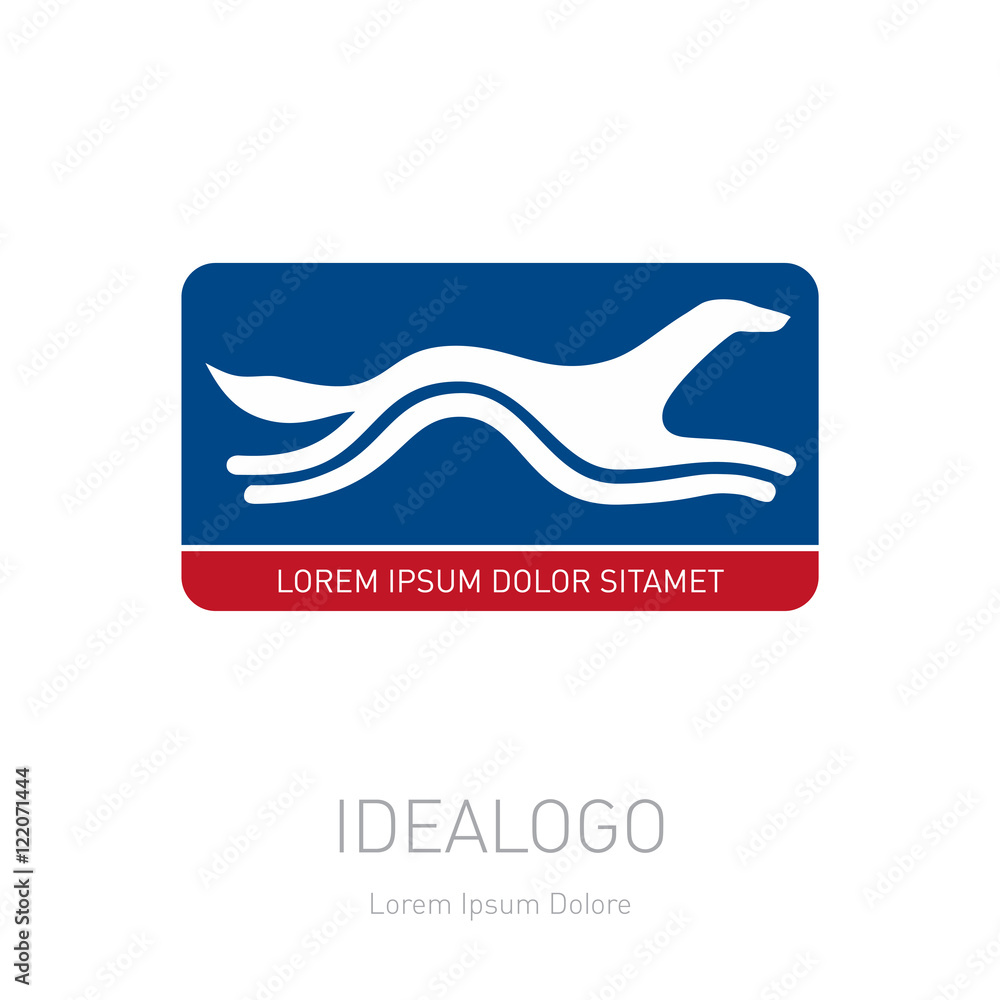 Poster stylized running dog. vector logotype or design element in a mod