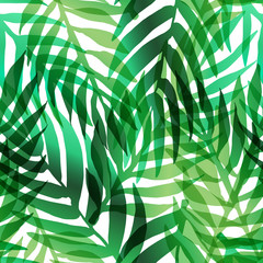 Abstract green exotic leaves vector seamless pattern