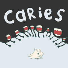 caries surrounds defenseless tooth on all sides. dental illustration