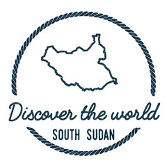 South Sudan Map Outline. Vintage Discover the World Rubber Stamp with South Sudan Map. Hipster Style Nautical Rubber Stamp, with Round Rope Border. Country Map Vector Illustration.