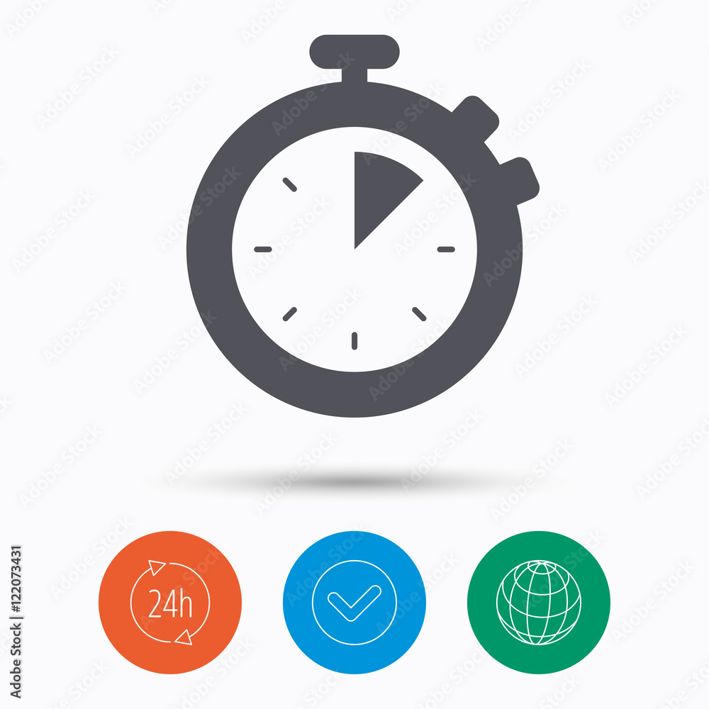 Poster stopwatch icon. timer or clock device sign.