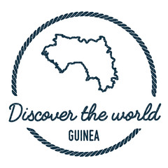 Guinea Map Outline. Vintage Discover the World Rubber Stamp with Guinea Map. Hipster Style Nautical Rubber Stamp, with Round Rope Border. Country Map Vector Illustration.