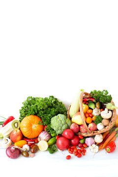 Group of fresh vegetables and fruits.