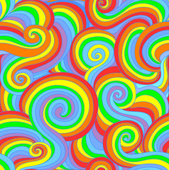 Beautiful colorful vector seamless pattern with curling lines in rainbow colors