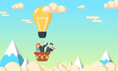 Group of business man and woman flying in the sky