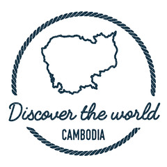 Cambodia Map Outline. Vintage Discover the World Rubber Stamp with Cambodia Map. Hipster Style Nautical Rubber Stamp, with Round Rope Border. Country Map Vector Illustration.
