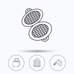 Waffle-iron, toaster and blender icons.