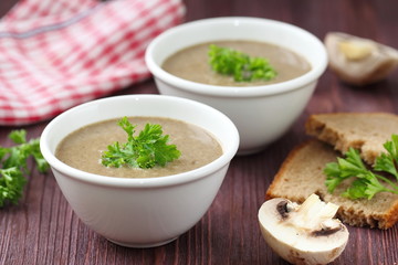 Delicious soup puree with mushrooms.
