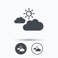 Cloud with sun icon. Sunny weather sign.