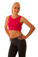 healthy lifestyle - Fit blnde woman pose  over white