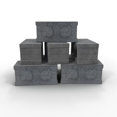 Stack of Cinder Block Bricks isolated on white. 3D illustration