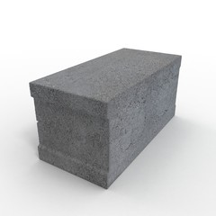 Single Gray Concrete Cinder Block Isolated on White. 3D illustration