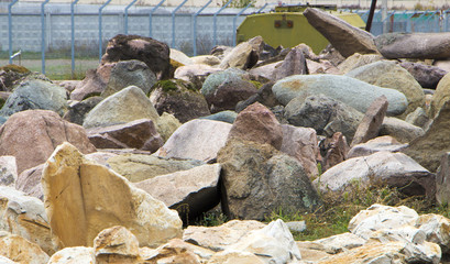 large cobble stones on the ground for landscaping