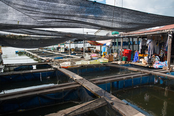 fishing village of poor people on the sea water in island Hainan in China