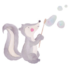 Cute Animal Watercolor illustration Bubbles Water Kids Baby Hand-painted Animals Isolated