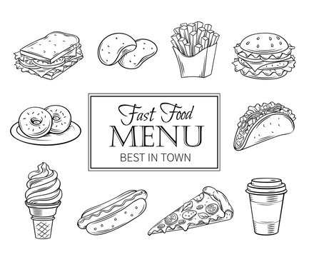 Vector hand drawn icons fast food.