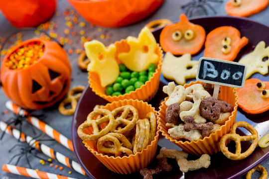 Various Treats On Halloween Party, Funny And Healthy Snacks For Kids