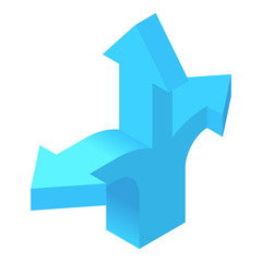 Three arrows in different directions icon in cartoon style isolated on white background. Click and choice symbol vector illustration