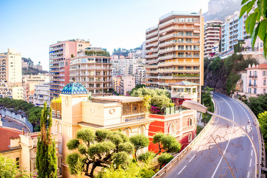 Beautiful cityscape view on the modern residential buildings and hotels in Monte Carlo city in Monaco