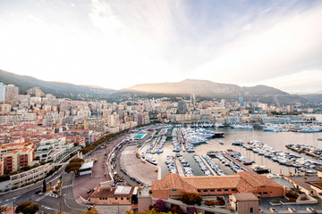 Cityscape view on the bay with luxury yachts on the french riviera in Monte Carlo in Monaco