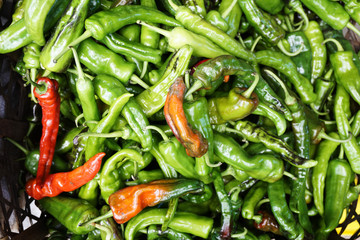 Top view of chilli peppers