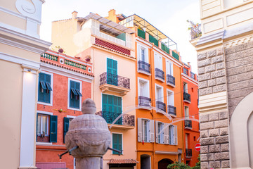 Beautiful old architecture style of residential buildings in the old city center in Monte Carlo in...