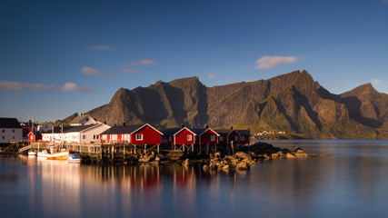 Fototapeta premium Fishing village Hamnoy under a blue sky