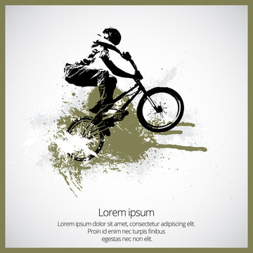 Bmx cyclist vector illustration. Bmx sport art. Bmx jump.