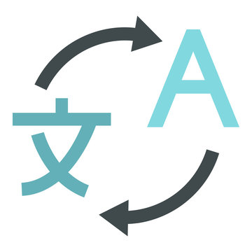 Translation from japanese to english icon in flat style isolated on white background. Translate symbol vector illustration