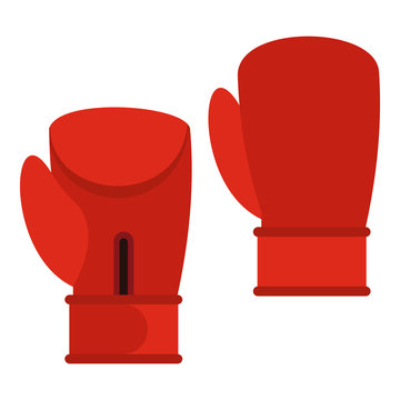 Red boxing gloves icon in flat style isolated on white background. Training symbol vector illustration