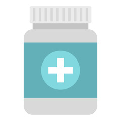 Tablets in plastic jar icon in flat style isolated on white background. Medicine symbol vector illustration