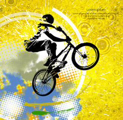 Fototapeta na wymiar Vector silhouette cycling on abstract background