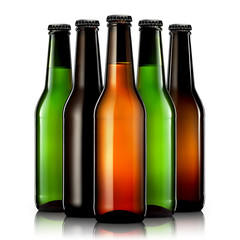 Set of beer bottles isolated on white background