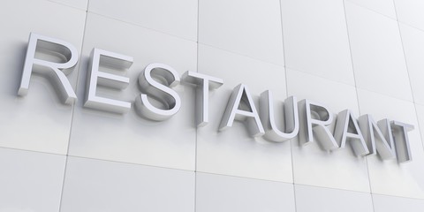 Silver restaurant sign. 3d illustration