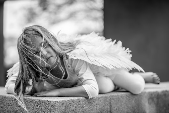 Black and white Child fashion angel outdoors