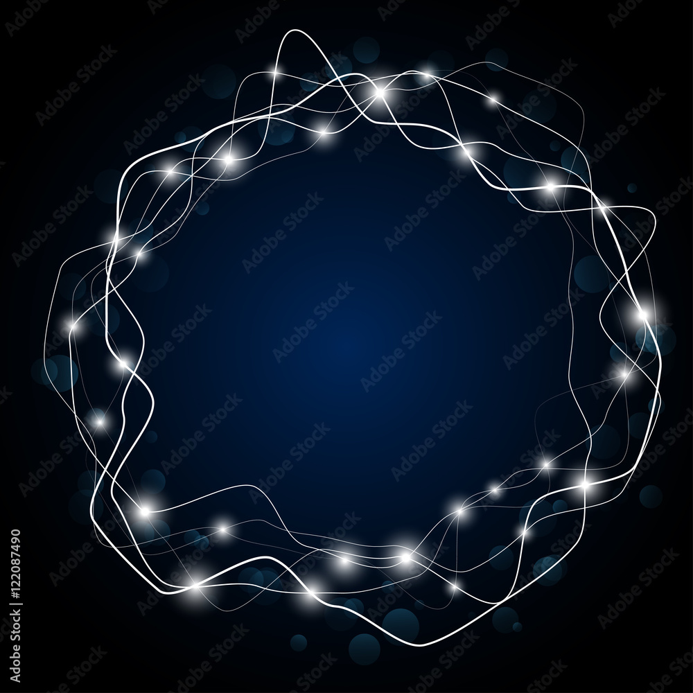 Poster Lightning vector round text frame dark blue background.